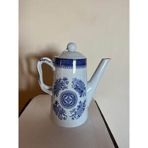 Spode Copeland Fitzhugh Blue & White Coffee Pot 6.5" H Fine Stone